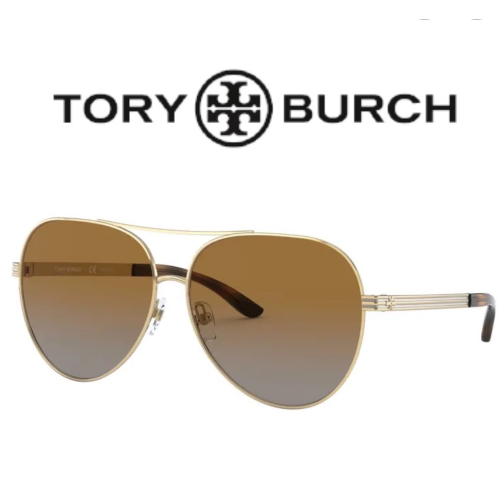 Metal Polarized Aviator Sunglasses w/ Striped Arms TY6078 Brown